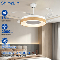 Kipas Angin Plafon Retractable LED 42 Inci 4 Bilah ABS Modern untuk Ekspor Grosir, Dapat Diredupkan, Pelindung Mata, dengan Lampu