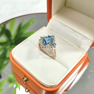 Anillo de piedra azul corte Marquesa 2.5ct Topacio Azul suizo piedra preciosa grande moissanita anillo de oro de boda sólido para mujeres niñas - Product Image 4