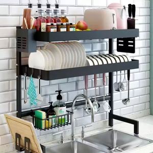 Moderno Escurridor de Platos Metálico, Organizador de Cocina, Estante de Almacenamiento para Encimera con Escurridor de Fregadero y Soporte para Utensilios - Product Image 1