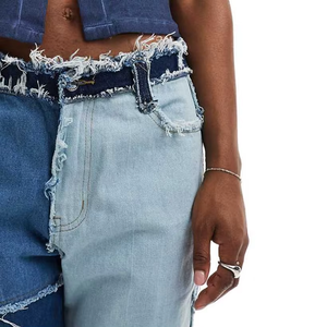 Custom Patchwork Denim <b>Jeans</b> Men Loose Straight Baggy Pants OEM ODM - Product Image 4