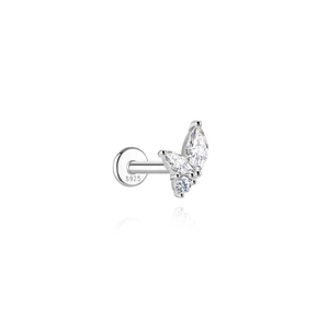 Pendiente de botón plano de moissanita VVS de plata de ley S925 chapado en rodio, hipoalergénico para cartílago y hélice - Product Image 2