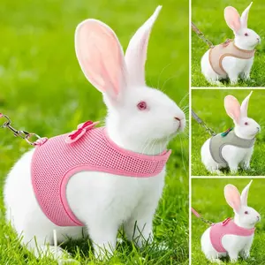 調整可能なファッショナブルなペットリーシュハーネスセット弓装飾付き小型ウサギ猫フェレットの屋外ウォーキング用 - Product Image 5