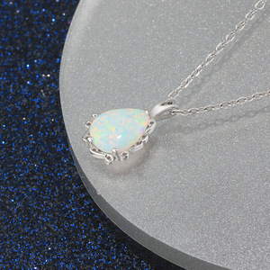 Collier pendentif goutte d'eau en argent sterling avec opale, plaqué rhodium, bijoux tendance pour mariage et cadeau pour femme - Product Image 6