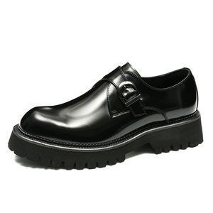 Chaussures en cuir à semelle épaisse pour hommes, style britannique, décontractées et habillées, en cuir véritable, à boucle, à bout pointu, légères, toutes saisons - Product Image 5