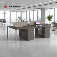 Poste de travail de bureau 4 places avec armoire de séparation et bureau informatique pour espace de travail ouvert