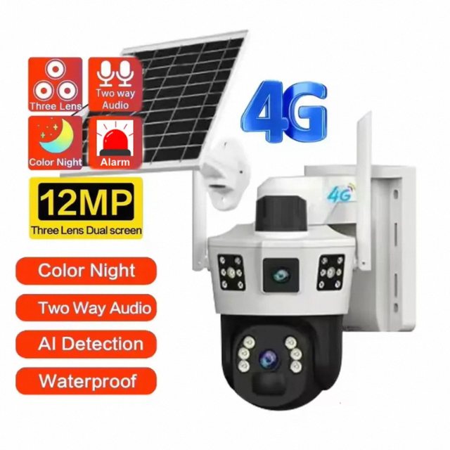20MP 2.4G WiFi IP 4G SIM Card Indoor Wireless CCTV Security Camera CMOS Human Detection Night Vision Three Eyes Built-in Mic
