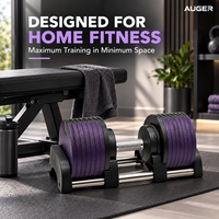 Ensemble d'haltères réglables AUGER Quick Select avec poignée torsadée et plateau de rangement pour la musculation à domicile