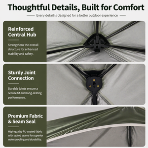 หลังคาผ้าใบสำหรับตั้งแคมป์แบบป๊อปอัพสำหรับ 3-6 คน ศาลาพักผ่อนกันแดด กันน้ำ สำหรับการตั้งแคมป์ เดินป่า และแบกเป้ - Product Image 4