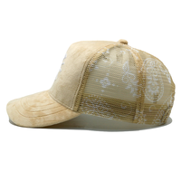 Casquettes de camionneur ajustables unisexes haut de gamme personnalisées à 5 panneaux en velours avec logo brodé en 3D et motif en maille pour le voyage