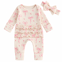 Nouvelle conception, barboteuse bébé 100 % coton à manches longues avec pieds intégrés, imprimé papillon, fermeture éclair, ensemble grenouillère pour bébés filles printemps-automne