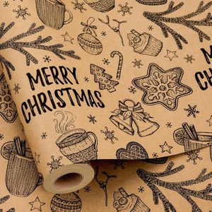 MAYPLUSS Kraft Christmas Wrapping <b>Paper</b> 17 Inch X 33 Feet Tree Mug Candy Cane Pattern Holiday Gift <b>Wrap</b> - Product Image 1