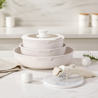 Ensemble de casseroles de cuisine détachable moderne en marbre blanc, casserole antiadhésive en granit et aluminium, poêle à frire, casserole à sauce, marmite