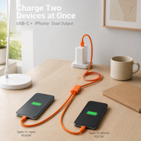 Cable USB C 2 en 1, 60W PD, Carga Rápida, Trenzado de Nailon, Divisor Tipo C e iOS, Sincronización de Datos para iPhone 15 16 Samsung Android