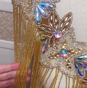 Col brodé pour mariage à une seule face avec des glands perlés, appliques pour le décolleté avec franges - Product Image 5