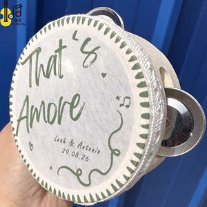 Tamburello a mano da 4 pollici personalizzato con stampa logo in seta, ideale per musica da chiesa, strumento musicale, o per matrimoni come strumento per fare il rumore - Product Image 6