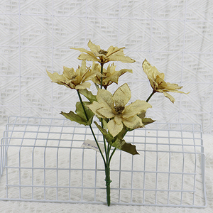 Ramo de flores artificiales de terciopelo con purpurina dorada, 5 unidades - Product Image 3