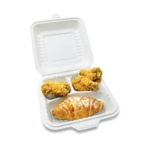 3-ngăn thân thiện với môi vỏ sò để đi hộp dùng một lần mfpp nhựa takeout thực phẩm khoáng sản đầy PP bản lề container