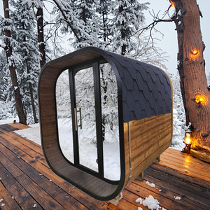 Soporte de personalización cuadrado al aire libre sauna negra panorámica tradicional vapor sauna de madera maciza con azulejos a prueba de lluvia para relajarse - Product Image 1