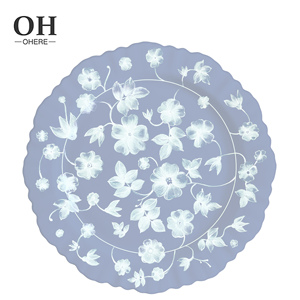 Service de vaisselle en porcelaine fine vintage bleue Ouhe, assiettes irrégulières, location de mariage, vaisselle en céramique, vente en gros - Product Image 3