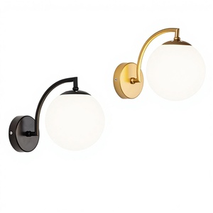 Lampe murale moderne en verre noir et or avec LED blanc chaud pour chambre à coucher, salon, véranda - Product Image 2