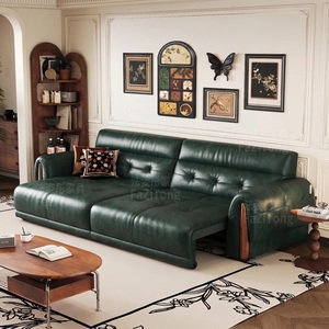 FZT Modern Chesterfield Electric Sectional <b>Sofa</b> Bed <b>Set</b> Square Upholstered Leather with Wood Legs Apartment Friendly - Product Image 4