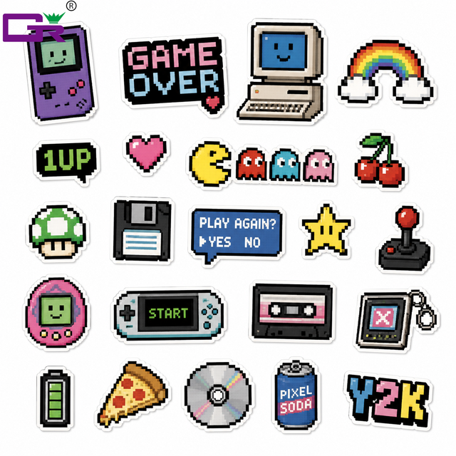 Custom Y2K Retro Pixel Art Gaming Stickers Waterproof Vinyl Kiss Cut Personalised Stickers Aesthetic Small Business Packaging