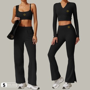 Completo Sportivo Autunno Inverno da Donna, 5 Pezzi, Maniche Lunghe, Leggings a Vita Alta, Pantaloni Larghi per Yoga e Fitness - Product Image 1