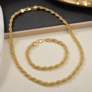 Bulk Wholesale Copper 18K Gold Plated Classic Anniversary Spiral Elongated Smooth Refined <b>Matching</b> Necklace Set <b>Bracelets</b> for - Product Image 4