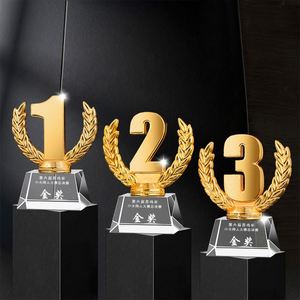 New Design Manufacturers Free, Customized <b>Engraved</b> Logo K9 Crystal Glass Metal Award <b>Trophy</b> Souvenir With Crown/ - Product Image 1