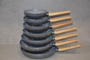 Juego de utensilios de cocina de aluminio forjado con recubrimiento de mármol antiadherente, sartén con tacto suave de madera, superventas - Product Image 3