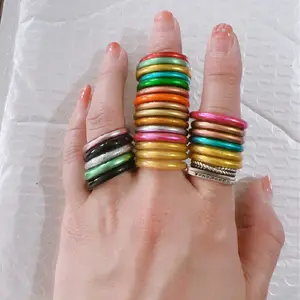 แหวนทองเงาสำหรับผู้หญิงสาวเจลลี่ซิลิโคนแหวนเครื่องประดับอุปกรณ์เสริม