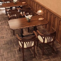Set da Pranzo Quadrato in Legno Massello Stile Americano Retrò Antico con Struttura in Metallo Industriale per Ristoranti, Caffè e Bar Whiskey