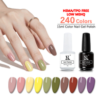 Fournitures professionnelles pour ongles HS Factory, 240 couleurs, vernis à ongles en gel 15 ml, étiquette privée pour salon, gel UV pour ongles sans HEMA ni TPO