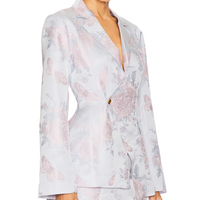 ODM OEM Logo personnalisé Nouvelle mode Robe blazer en jacquard floral à manches longues à lacets de haute qualité pour femmes