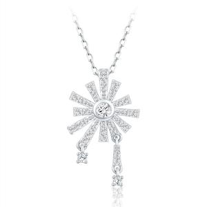 Collier en argent sterling S925 avec pendentif en forme de flocon de neige scintillant et perle, chaîne longue délicate pour clavicule, motif géométrique bleu et blanc givré - Product Image 4