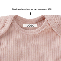 Combinaison bébé en coton biologique côtelé en gros, manches courtes, ajustée, barboteuse bébé unie, tricot côtelé, vêtements bébé, barboteuse une pièce