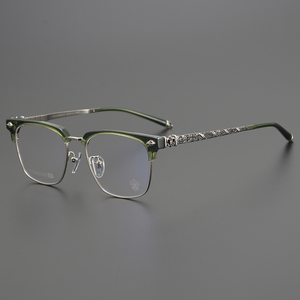 Trung Quốc phong cách màu xanh lá cây NỬA KHUNG trẻ em rõ ràng Titan <span class=keywords><strong>Acetate</strong></span> Retro Kính mô hình mới theo toa kính quang học khung cho cô gái - Product Image 4