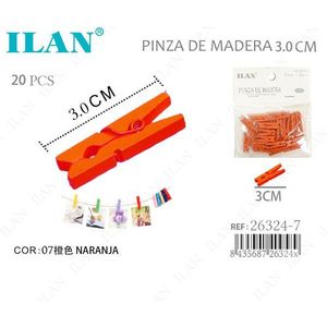 Ilan Mollette in Legno 3.0 Cm Arancioni 20 Pezzi per Bucato - Product Image 1