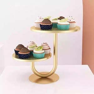Double Tier 8'10'inch Gold Cake Stand Rond Mentale Cake Stand Set Bruiloft Feestelijke Feestartikelen Cupcake <span class=keywords><strong>Display</strong></span> Dessertrek - Product Image 4
