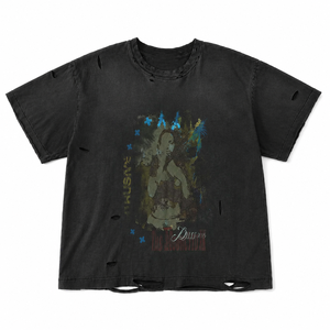 T-shirt da uomo personalizzata in cotone pesante, effetto distressed e strappato, lavaggio vintage, vestibilità ampia, stampata, a maniche corte, stile streetwear - Product Image 1