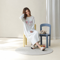 Robe de nuit à manches longues et col rond de couleur unie pour femmes, pyjamas en coton pour filles, style quotidien