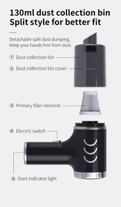 Aspiradora Inalámbrica Portátil Recargable por USB para Auto, con Fuerte Succión, Función de Limpieza en Seco, Diseño Mini para Uso en Auto, Hogar y Hotel - Product Image 4