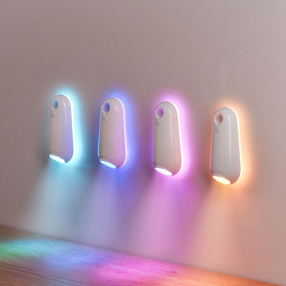 Bathroom Motion Sensor Projection Night Light Rechargeable RGB Colorful Body Induction Lamp