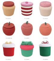 Keranjang Penyimpanan Mainan Anak dari Tali Katun Desain Buah-buahan Lucu dengan Tutup, Kotak Perhiasan Lipat, Tas Dekorasi Rumah Tangga, Tempat Penyimpanan Barang-barang Kecil, Kunci, Dompet