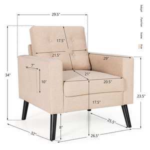 Sillón de Estilo Moderno de Mediados de Siglo con Respaldo Acolchado y Tapizado en Tela Beige con Botones, Ideal para Dormitorios, Áreas de Lectura y Salas de Estar - Product Image 2