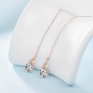 925 in argento rosa placcato oro rosa con zirconi con catena a goccia <span class=keywords><strong>orecchini</strong></span> pendenti lunghi da donna - Product Image 4