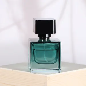 30ml 50ml 100ml empty luxury cube square perfume bottle green gradient glass spray with plastic lid