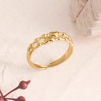 Bague à double couche avec perles en forme de cœur pour femmes - Acier inoxydable plaqué or 18 carats, ouverte, réglable, minimaliste