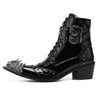 NA427 Nouvelles Bottes Gothiques d'Automne pour Hommes à Bout Pointu, en Cuir Véritable, pour Spectacles Scéniques, Chaussures à Talons Hauts Punk avec Clous, Bottines à Rivets