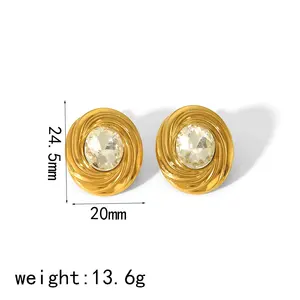 Nuevos pendientes geométricos de acero inoxidable con circonita, pendientes de joyería impermeables recubiertos de Pvd de 18K ovalados a la moda para mujer - Product Image 4